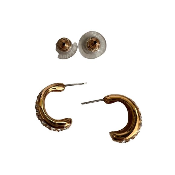 Swarovski Gold Plated Half Hoop Pierced Earrings Gold Crystals Dainty - Picture 5 of 9